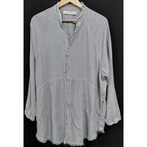 We The Free Striped Cotton Tunic Top Woven 3/4 Sleeve arge Women Size L